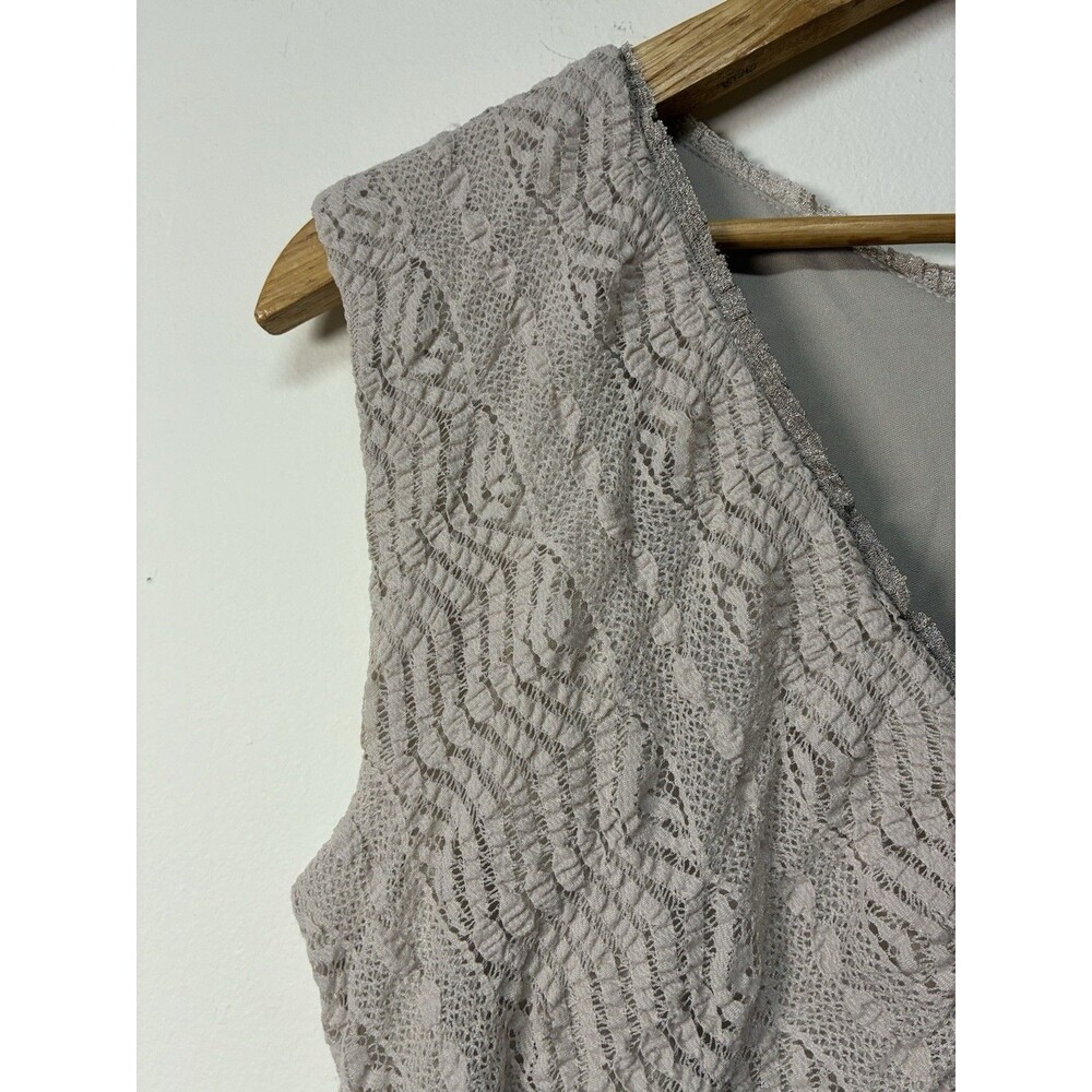 Rabbit Rabbit Rabbit Designs Midi Dress Sleeveless V-NeckTan Lace Stretchy L - Picture 6 of 13